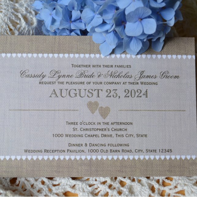 Invitation Coeurs précieux et Mariage Burlap (Créateur téléchargé)