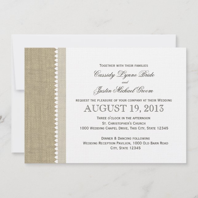 Invitation Coeurs précieux et Mariage Burlap (Devant)