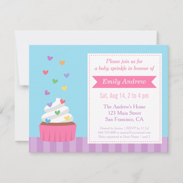 Invitation Coeurs Rainbow moderne Cupcake Baby Sprinkle Douch (Devant)