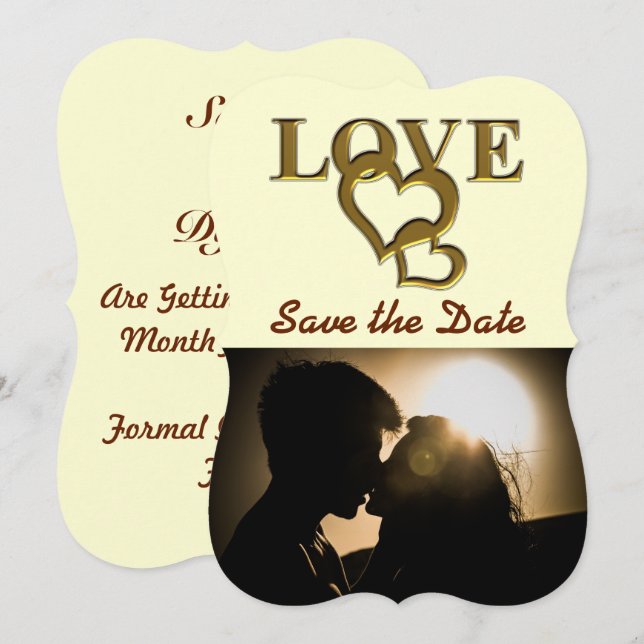 Invitation Coeurs romantiques, Coeurs interdépendants en or,  (Devant / Derrière)