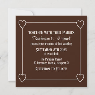 Invitation Cœurs Romantiques Mariage Moderne Simple Marron Fo