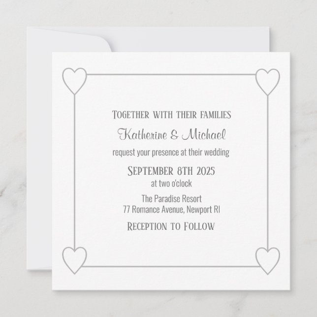 Invitation Coeurs romantiques Moderne Blanc Simple Mariage (Devant)