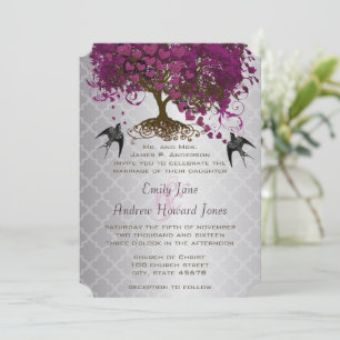 Invitation Coeurs romantiques Plum Coeur feuille Mariage