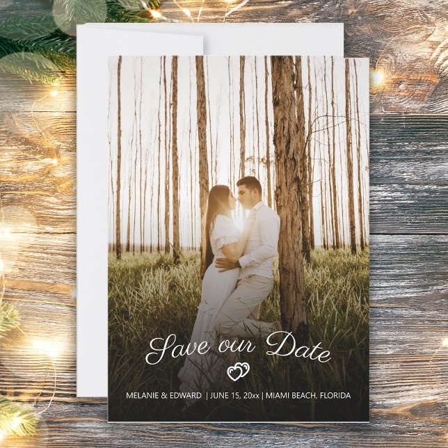 Invitation Cœurs Romantiques Rustiques Photo de Mariage Enreg (Wedding 2-hearts photo Save the Date card)