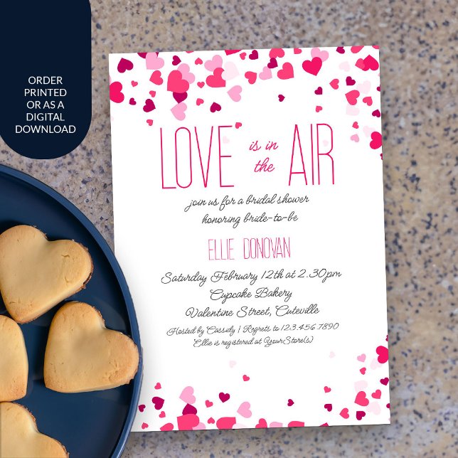 Invitation Coeurs rose vif Fête des mariées sucrée Valentine (Love is in the Air Valentine Bridal Shower invitation)