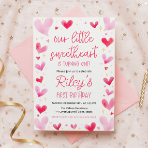 Invitation Coeurs roses 1er Anniversaire Notre Petite Amoureu