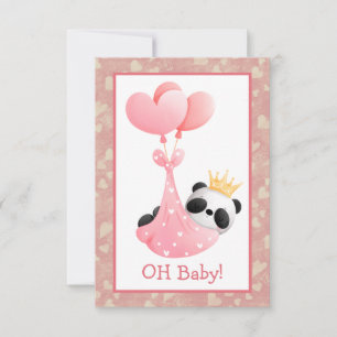 Invitation Coeurs roses Baby shower Ours Panda