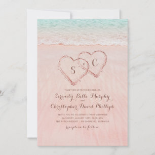 Invitation Coeurs roses dans le mariage plage de destination