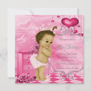 Invitation Coeurs roses et Baby shower afro-américain Rose