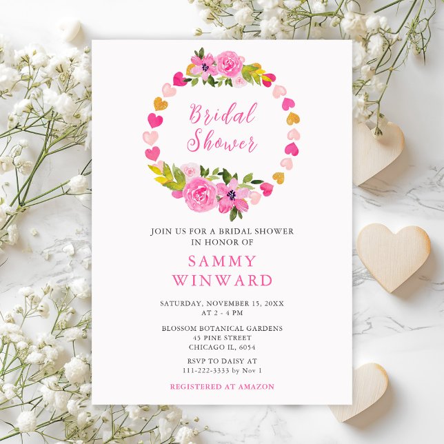 Invitation Cœurs roses et dorés pour la fête prénuptiale de l (Créateur téléchargé)