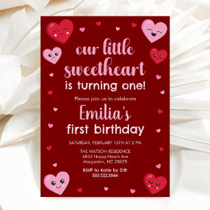 Invitation Coeurs roses et rouges Notre petit Anniversaire am