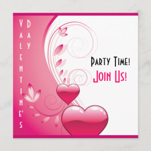 Invitation Coeurs roses, fleurs et tourbillons Saint-Valentin