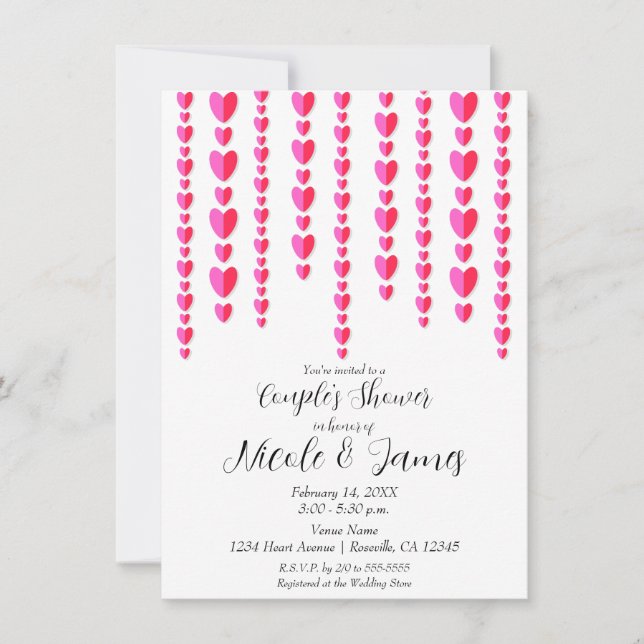 Invitation Cœurs Roses Rouges Saint Valentin Mariage de Coupl (Devant)