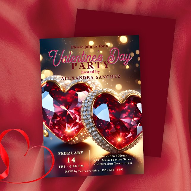 Invitation Coeurs rouges avec pierres précieuses Saint-Valent (Créateur téléchargé)