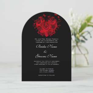 Invitation Coeurs rouges et noirs et Mariage papillon Rose