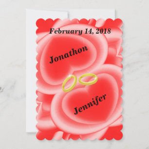 Invitation Cœurs rouges miroirs avec anneaux de mariage