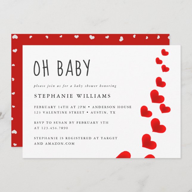 Invitation Coeurs rouges Oh Baby Valentines Baby shower (Devant / Derrière)
