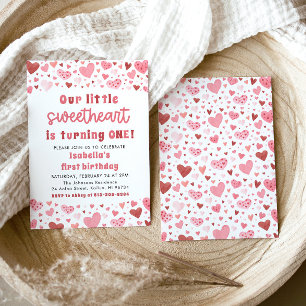 Invitation Coeurs rouges roses Petit Amoureux Premier anniver