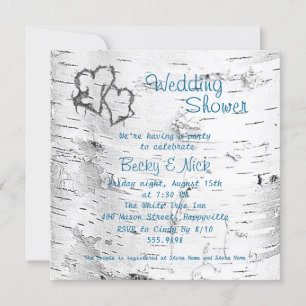 Invitation Coeurs sculptés Wedding shower écorce de bouleau