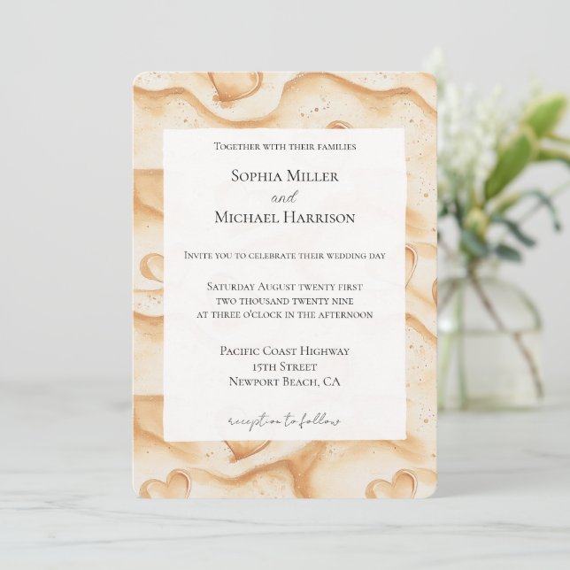 Invitation Coeurs tropicaux en Mariage de sable (Debout devant)