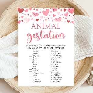 Invitation Coeurs Valentine Baby shower Animal Gestation Jeu