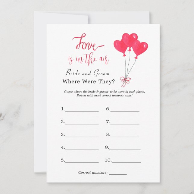 Invitation Coeurs Valentines Jeu de douche nuptiale (Devant)
