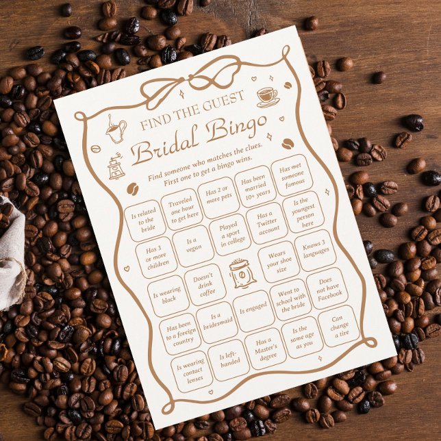 Invitation Coffee Bridal Shower Find the Guest Bingo Game  (Créateur téléchargé)