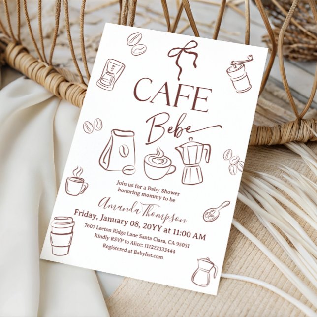 Invitation Coffee Theme Bow Cafe Bebe Brewing Baby Shower (Créateur téléchargé)