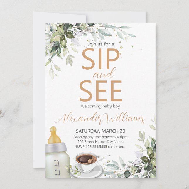 Invitation Coffee Themed Party Baby Sip and See (Devant)