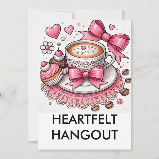 Invitation Coiffure café coquette florale coeurs Valntine fêt (Devant)