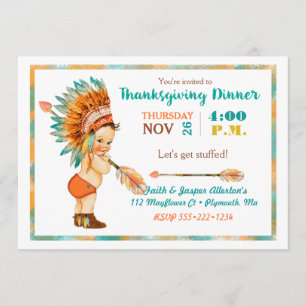Invitation Coiffure tribale vintage pour bébé garçon Thanksgi