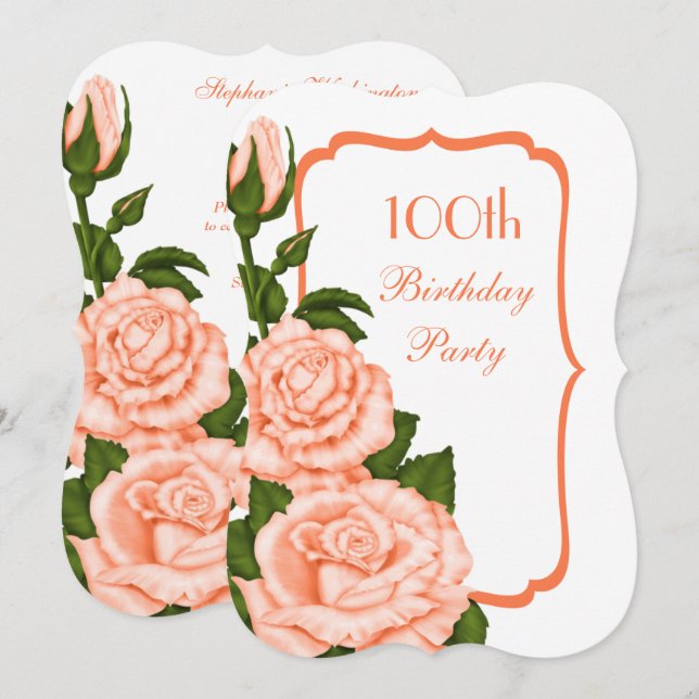 Invitation Coin chic de roses corail pour 100e anniversaire (Devant / Derrière)