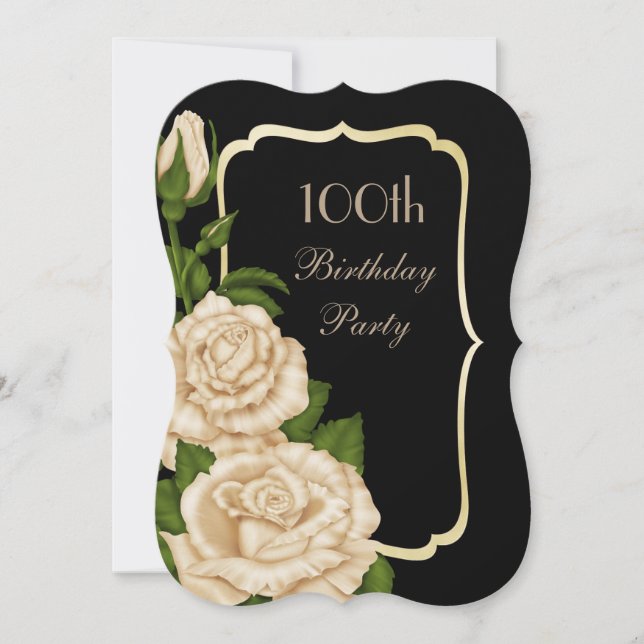 Invitation Coin chic Ivory Roses 100e anniversaire (Devant)