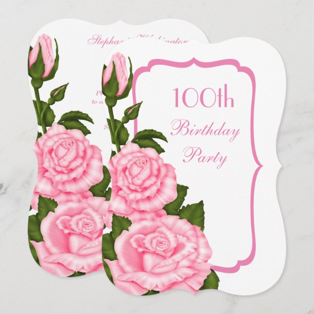 Invitation Coin chic roses roses roses 100e anniversaire (Devant / Derrière)