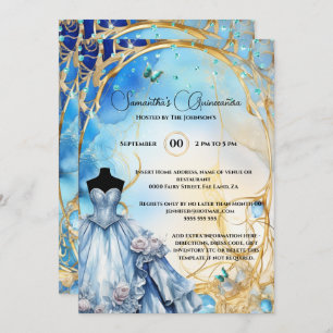 Invitation Coing floral bleu Quinceañera