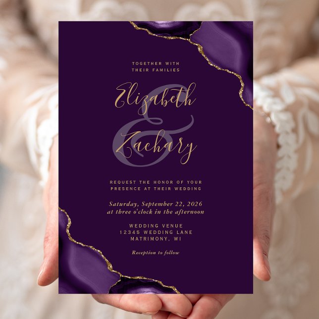 Invitation Coins de Noces Mariage Agate Or Violet (Créateur téléchargé)