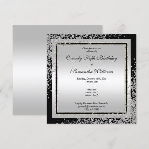Invitation Coins Pailletés Argent Brillants pour 25ème Annive