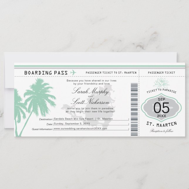 Invitation Col. d'embarquement St Martin Destination Wedding  (Devant)