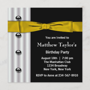 Invitation Col noir cravate papillon or smoking hommes fête d