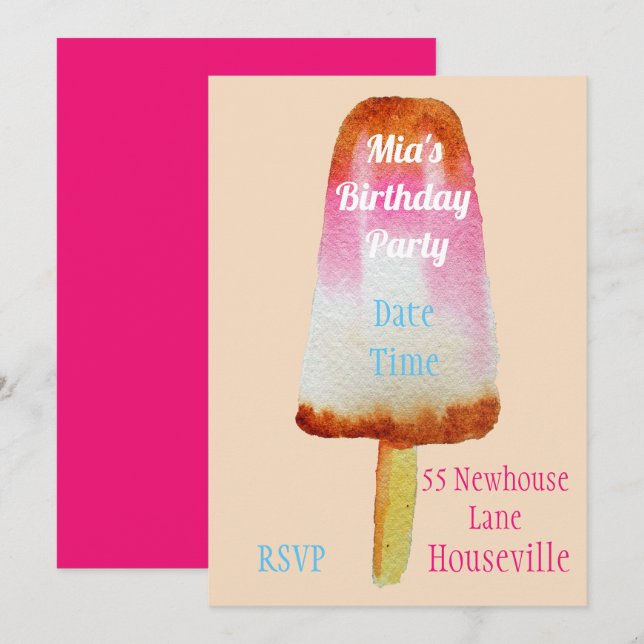 Invitation Cola cola popsicle bloc de glace été fille fête (Devant / Derrière)