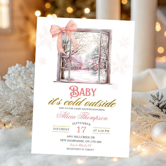 Invitation Cold Outside Blush Pink Window Girl Baby Shower (Créateur téléchargé)