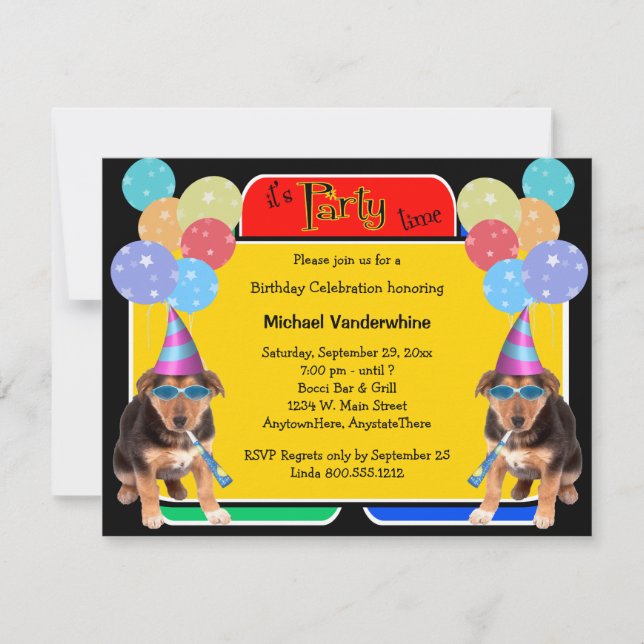 Invitation Colibri allemand Puppy Birthday Barker (Devant)