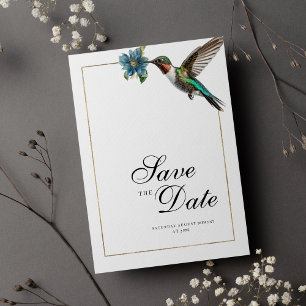 Invitation Colibri chic blanc or coloré Enregistrer la date