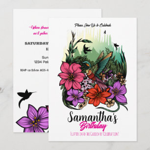 Invitation Colibri en fleurs - Anniversaire floral élégant