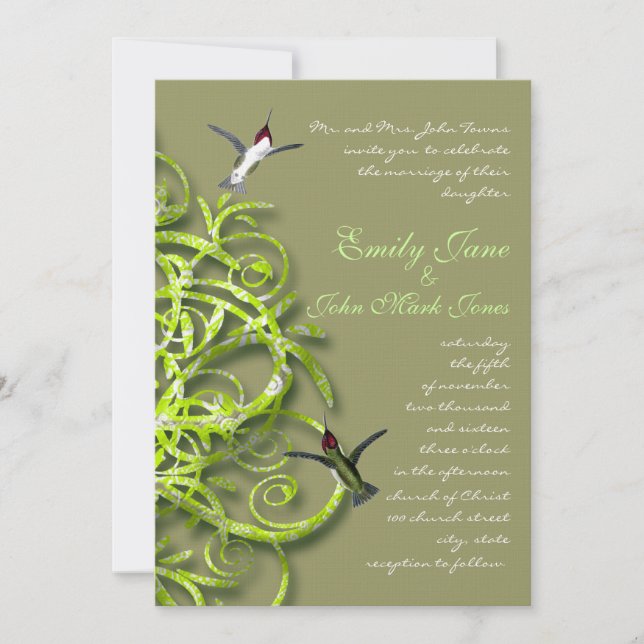 Invitation Colibri Golden Lime Forest Grotte Arbre Mariage (Devant)