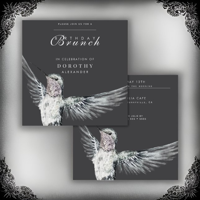 Invitation Colibri noir et blanc N'IMPORTE QUEL Brunch d'anni (Créateur téléchargé)
