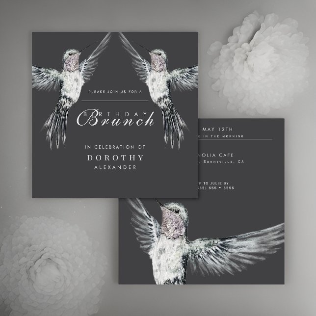 Invitation Colibri noir et blanc N'IMPORTE QUEL Brunch d'anni (Créateur téléchargé)