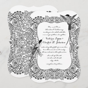 Invitation Colibri romantique motif noir et blanc