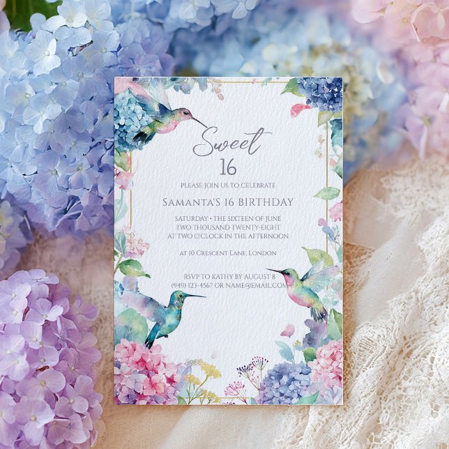 Invitation Colibris fantaisistes avec des Hydrangeas pour un  (Créateur téléchargé)