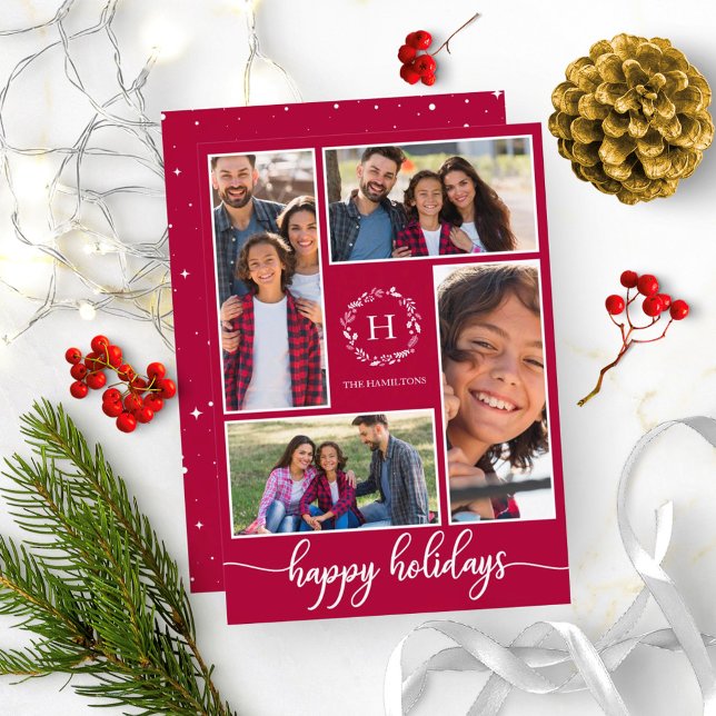 Invitation Collage de 4 photos Monogramme Joyeux Noël (Créateur téléchargé)